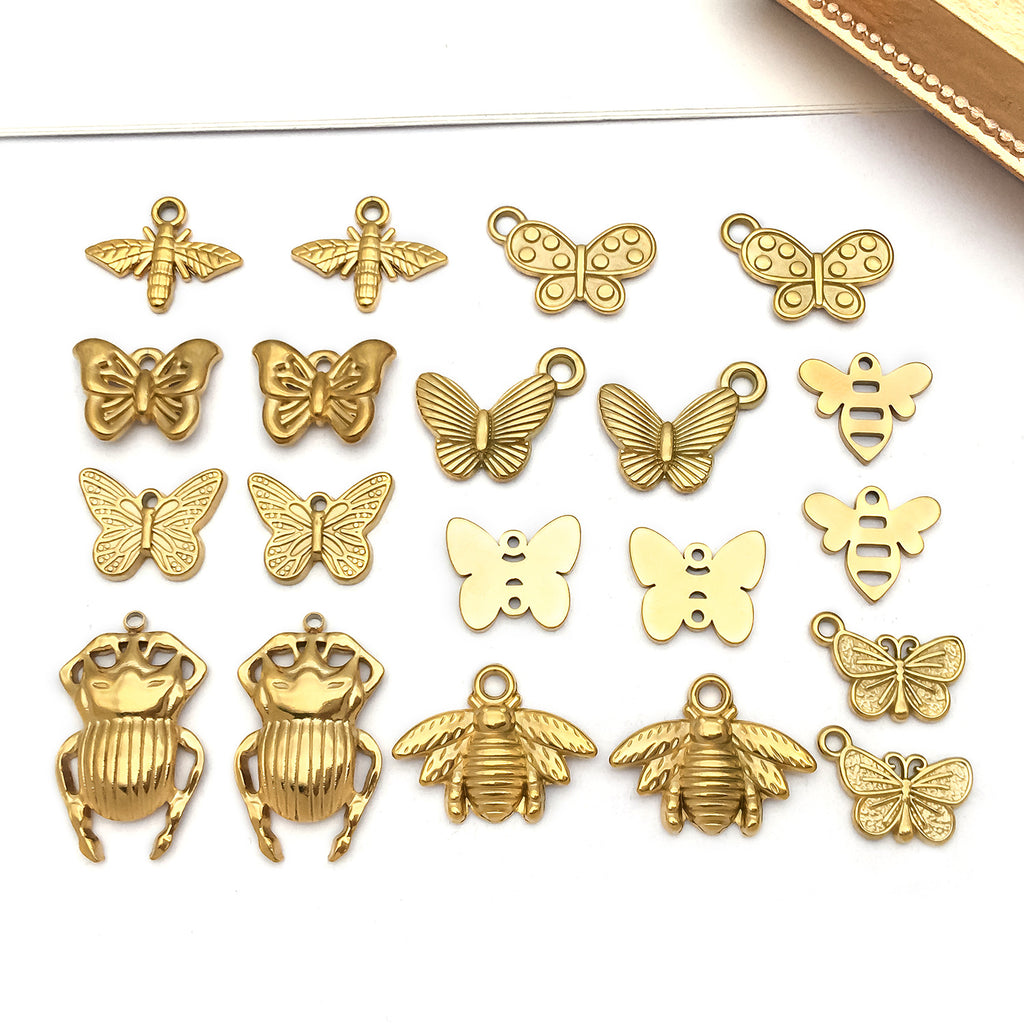 Stainless Steel Bee Butterfly Insect Charm Pendant for DIY Necklace Earrings Keychain