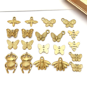 Gold-Tone Bee and Butterfly Metal Charms with 10 Listed Options