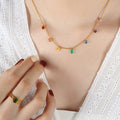 Gold Multicolor Zircon Charm Station Necklace and Bracelet view 7