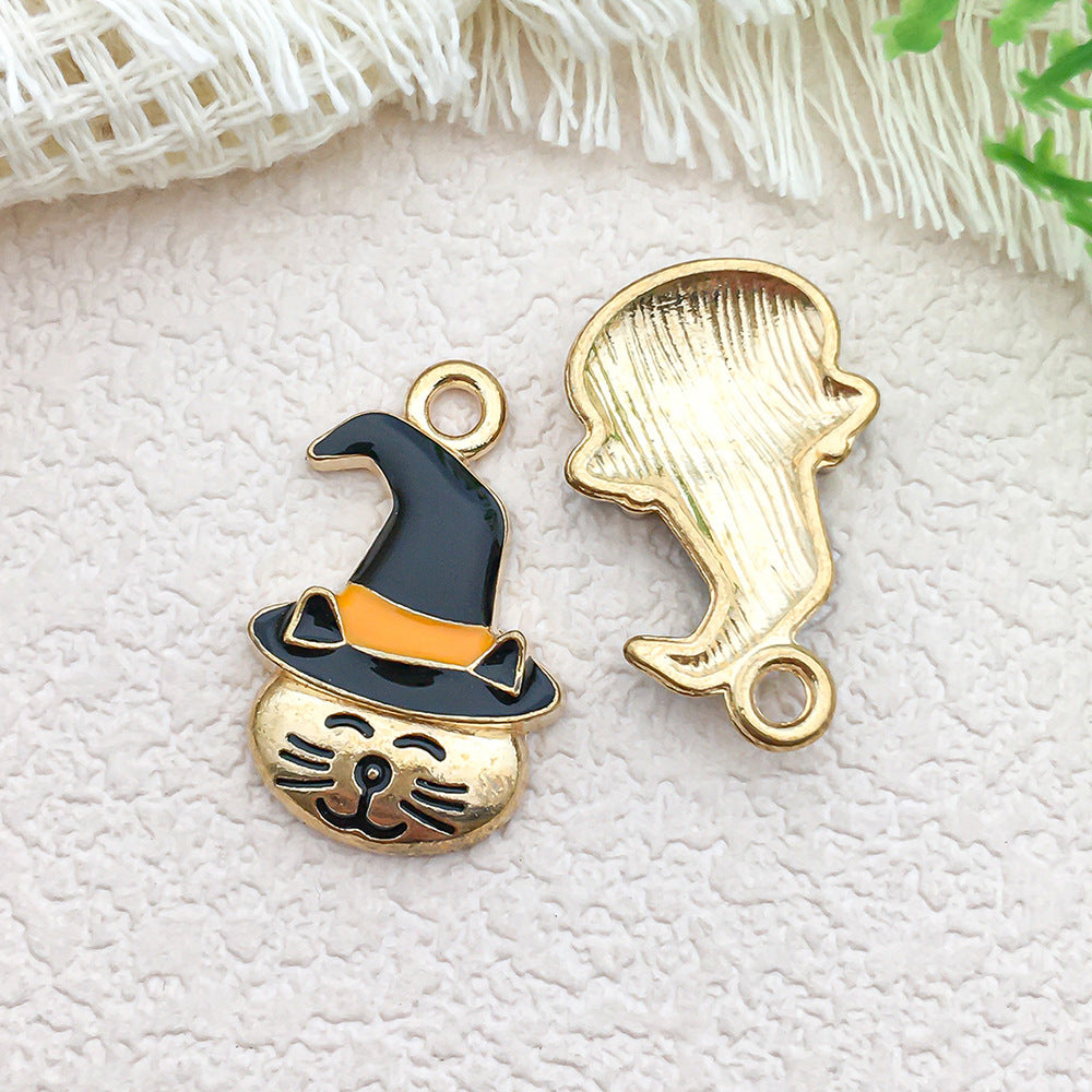 Zinc Alloy Pumpkin Bat Candy Ghost Black Cat Charm Pendant for DIY Halloween Jewelry