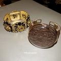 Gold Black Rose Stretch Bracelet and Round Disc Wire Cuff view 2