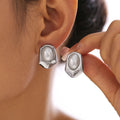 Geometric Hexagon Stud Earrings Oval Imitation Pearl Metal view 3
