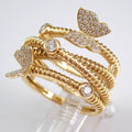 Gold Tone Multi Coil Butterfly Clear Stone Finger Ring Sizes 6-10 view 2