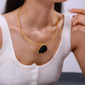 Gold Snake Chain Black Triangle Agate Pendant Necklace view 3