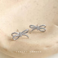 Pave Bow Stud Earrings Silver and Rose Gold Metal Alloy view 4