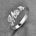 White Gold Cursive Mom Script Ring with Clear Round CZ view 3