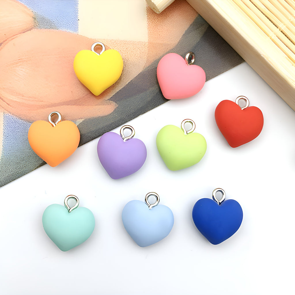 Resin Colorful Heart Charm Pendant for DIY Earrings Keychain Necklace Jewelry Making
