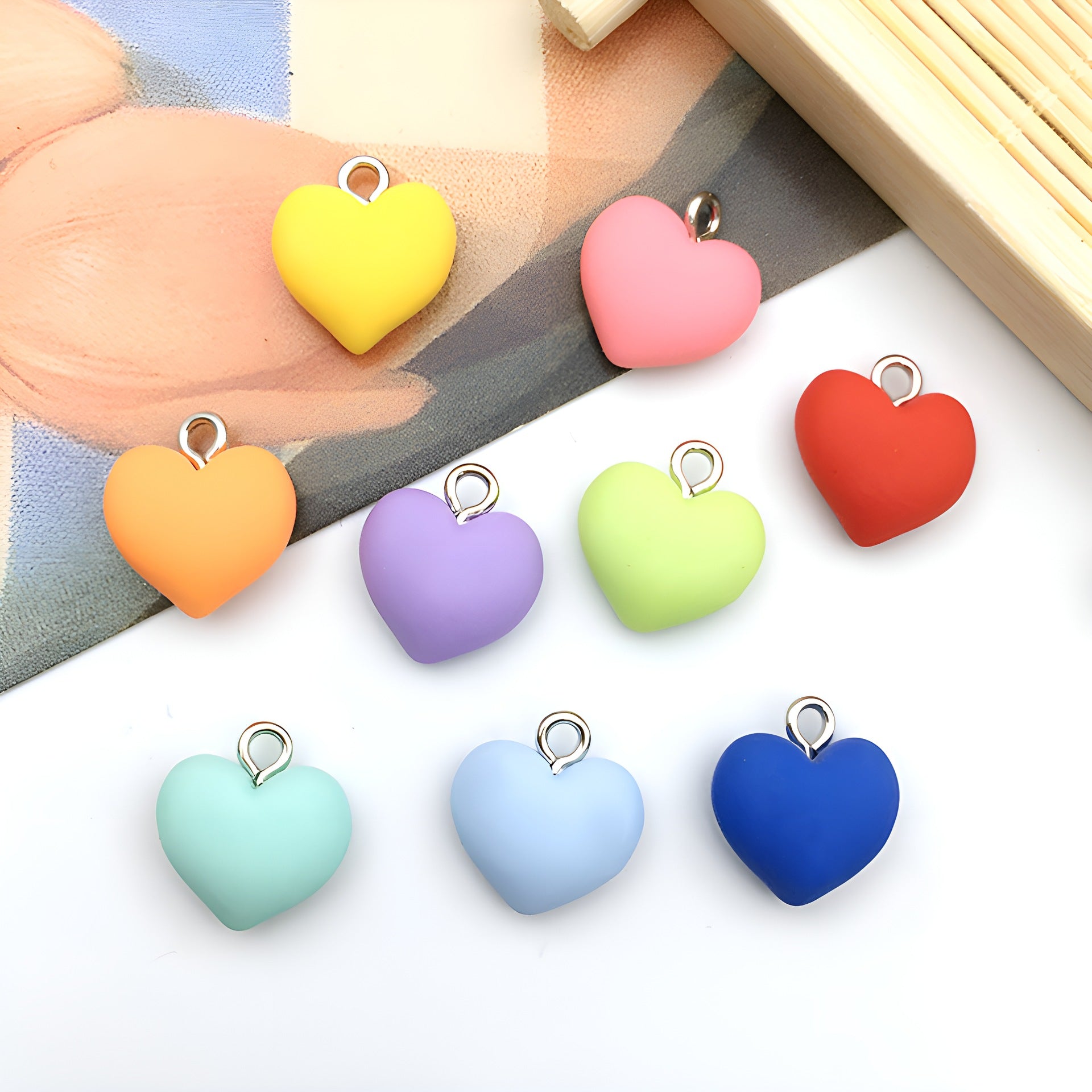 Resin Colorful Heart Charm Pendant for DIY Earrings Keychain Necklace Jewelry Making