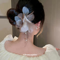 Layered Fabric Flower Double Hairpin With Pearl Like Drop In Five Colors view 3