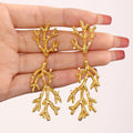 Coral Branch Pearl Texture Drop Earrings Gold Steel view 4