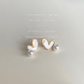 White Mother-Of-Pearl Heart Gold Frame Pearl Stud Earrings view 1