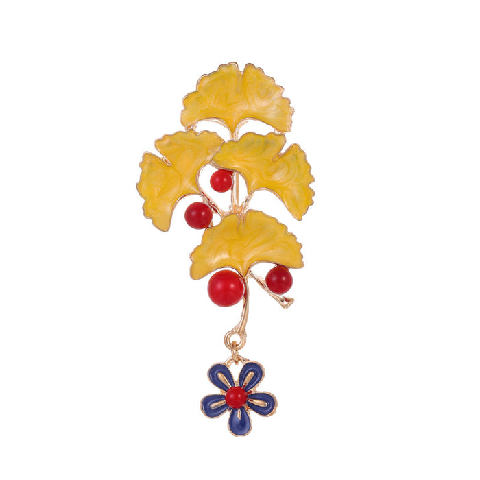 Ginkgo Leaf Enamel Two Designs Metal Brooch Pin for Jackets and Lapels