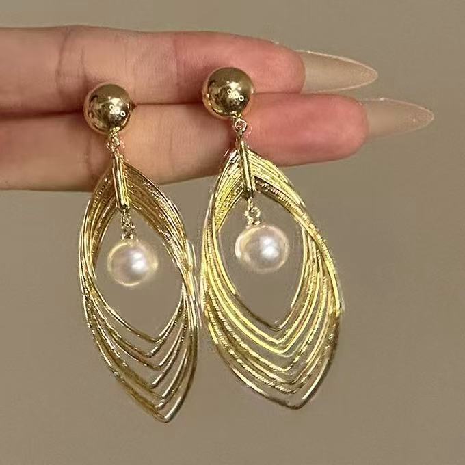 Layered Teardrop Pearl Drop Earrings Fashion Jewelry