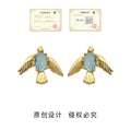 Flying Bird Stud Earrings Aqua Oval Stone Gold Silver Finishes view 4
