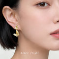 Gold Dual Butterfly Drop Earrings Crystal Pavé Wings view 2