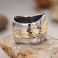 Two Tone Silver Gold Irregular Wide Wire Wrap Ring view 3
