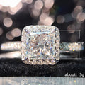 Silver Princess-Cut Clear CZ Halo Ring Pavé Shank Band view 5