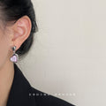 Silver Double Heart Drop Pink Iridescent Stud Earrings view 1