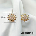 Gold Starburst Clear Stone Flower Stud Earrings Metal Posts view 4