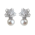 Silver Zircon Snowflake Pearl Drop Earrings White Tone view 5