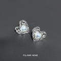 Silver Tone Liquid Ripple Heart White Pearlescent Center Stud Earrings view 1