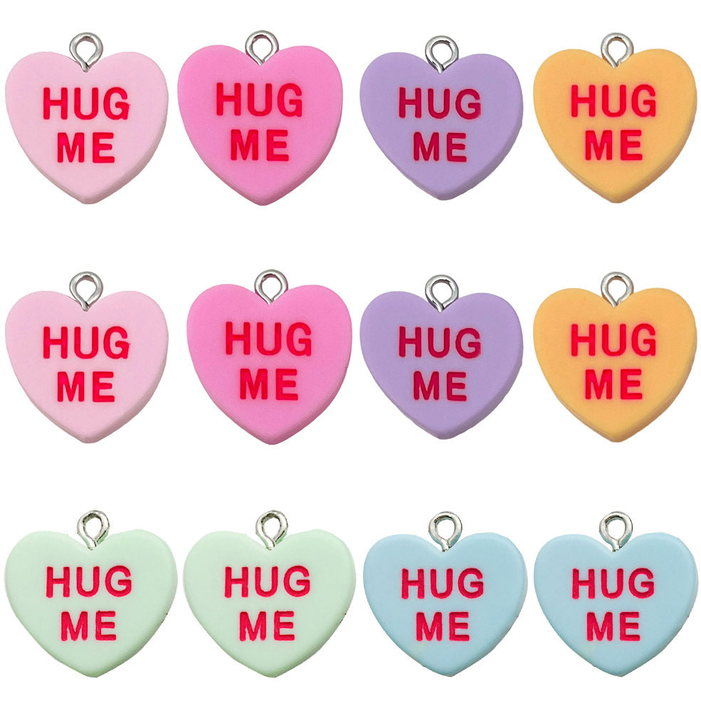 Resin Heart English Letter Tag Charm Pendant for DIY Necklace Earrings Keychain Jewelry