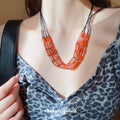 Black Cord Necklace With Layered Tube Beads Pendant Jewelry view 3