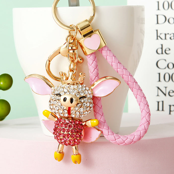 Crowned Winged Pig Keychains with Braided and Bare Wrist Loops