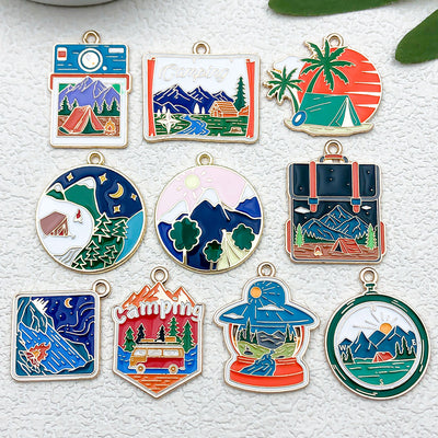 Colorful assorted shape charms arranged on a light background
