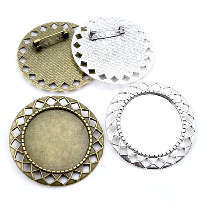 Front view of lattice border brooch bezel blank finish options