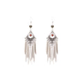 Red Bead Silver Diamond Leaf and Chain Tassel Earrings view 5