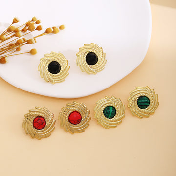 Green Red and Black Spiral Textured Gold Tone Stud Earrings