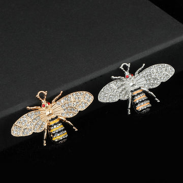Rhinestone Bee Charm Pendant with Enamel Stripes Silver and Gold
