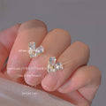 Gold Heart Stud Earrings Clear Pear Stones Pearl Accents view 2