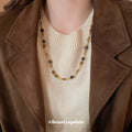 Tiger Eye Mixed Bead Gold Tone Chain Necklace Clear Accents view 3