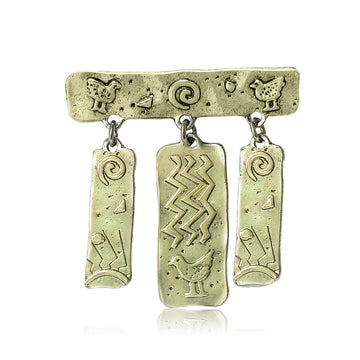 Antique Gold Silver Totem Bird Pendant Drop Brooch