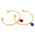 Gold Open Cuff Bangle Ball Ends Sliding Stone Drop view 5