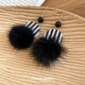 Black Pom Pom Hook Earrings With Striped Resin Discs view 4