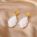 Gold Tone Irregular Druzy Style Stone Post Drop Earrings in Nine Colors and Shapes view 9