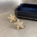 Clear Stone Pave Starfish Stud Earrings In Polished Gold Tone view 5