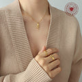 Rose Flower Pendant Necklace And Open Rose Leaf Rings view 3