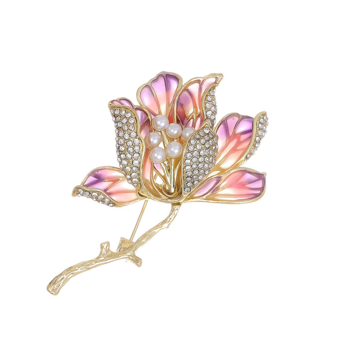 Red Gold Tone Flower Crystal Enamel Two Designs Metal Brooch Pin 4.4 x 5.3 cm 4.4 x 5.3 cm