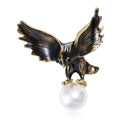 Enamel Eagle Brooch Holding Pearl Silver Or Black Gold view 1