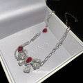 Red Heart Crystal Bow Layered Chain Statement Necklace view 4
