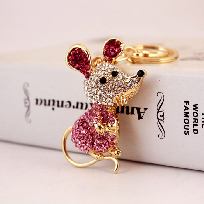 Crystal Long Tail Mouse Zinc Alloy Keychain for Car Keys and Bags