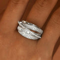 Layered Baguette And Pave Wide Ring In Polished Silver Tone view 2