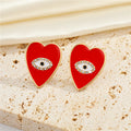 Gold Tone Crystal Eye Enamel Heart Stud Earrings in Four Colors view 6