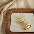 Polished Teardrop Pendant Snake Chain Necklace Gold Steel view 2