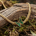 Green Enamel Butterfly Curb Chain Necklace Gold Tone view 4
