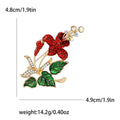 Red Crystal Lily Brooch With Green Leaves and Two Birds view 6